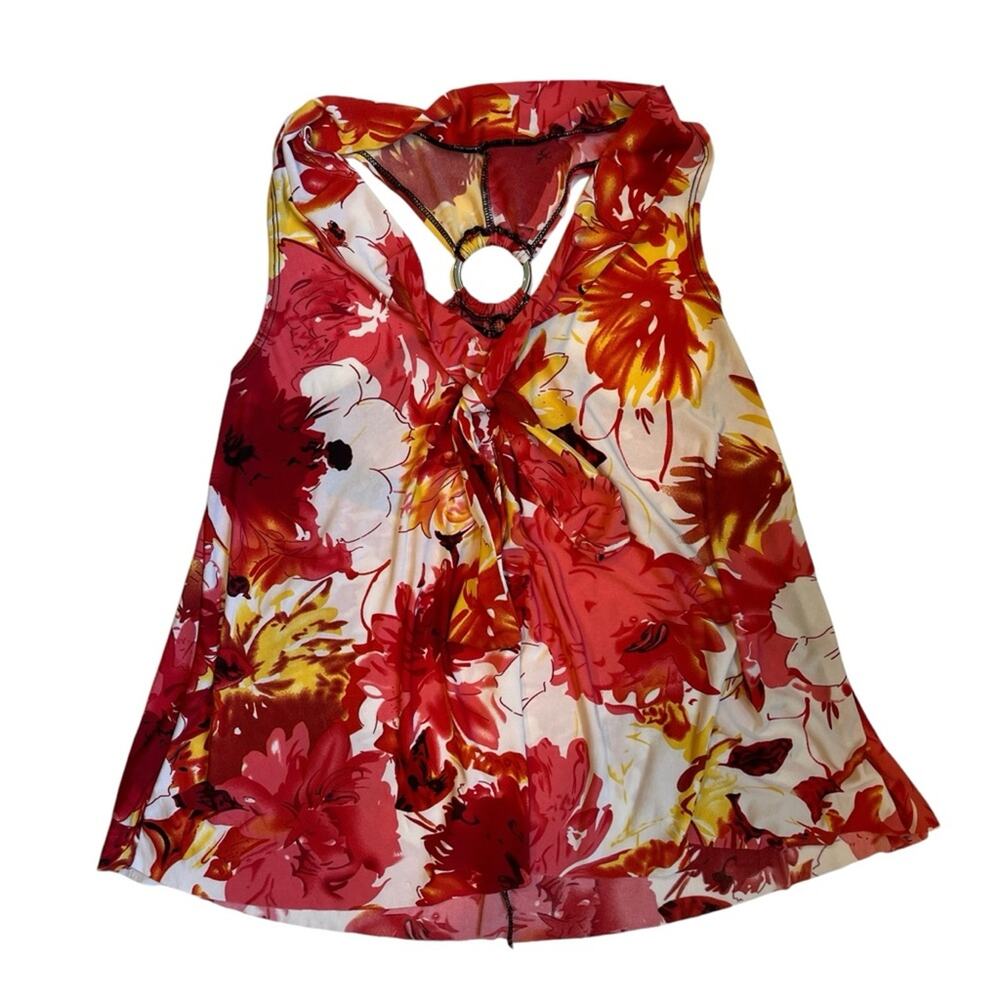 Floral Tank Top Red Y2K Cottagecore Flowy Racerback Vintage Women's Size Medium